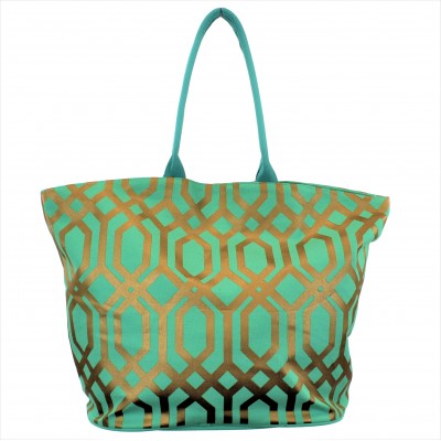9200 - MINT & GOLD TRELLIS DESIGN CANVAS TOTE BAG